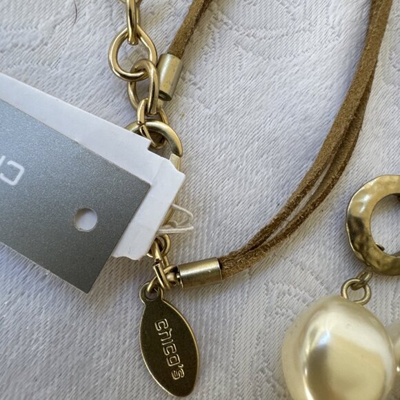 Chicos Pearl Cluster Pendant Gold Tone 17" Long Statement Necklace NEW - Picture 14 of 16